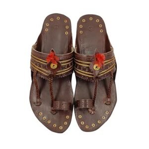 he Select U's Original Premium Leather Classic Red Gonda Jari Brown Kolhapuri Chappal for Men