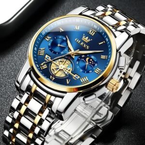 OLEVS chronograph Men's Stainless Steel Watch (Blue Dial Silver Colored Strap)